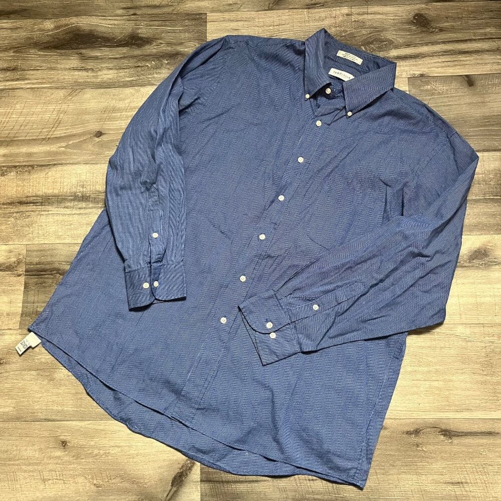 Van Heusen Pinpoint Oxford Check Print Front Button Long Sleeve Shirt Size 34/35